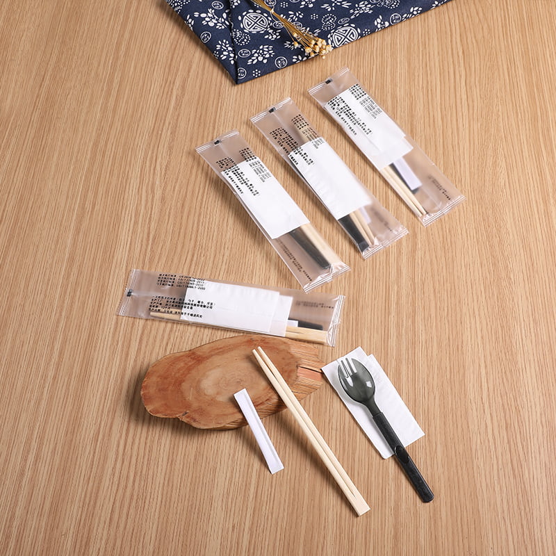 ถุงใส่อาหารแบบใช้แล้วทิ้งพร้อมตะเกียบ Spork Serviette Frosted Composite Film Set